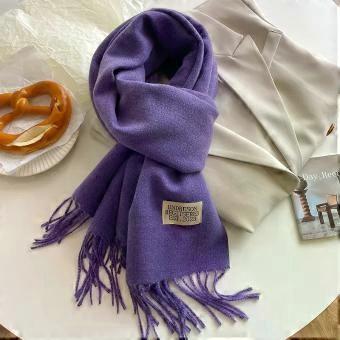 Women's luxury brand cashmere scarf, headscarf with pom-pom, shawl, cashmere scarf/shawl - purplish grape color [XR]