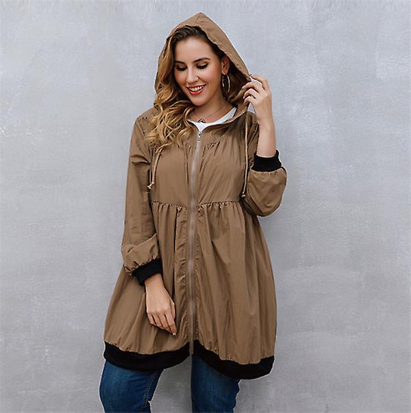2022 New Hot Sale Brand Women's Plus Size Trench Coat Loose Solid Color Cardigan Hooded Jacket
