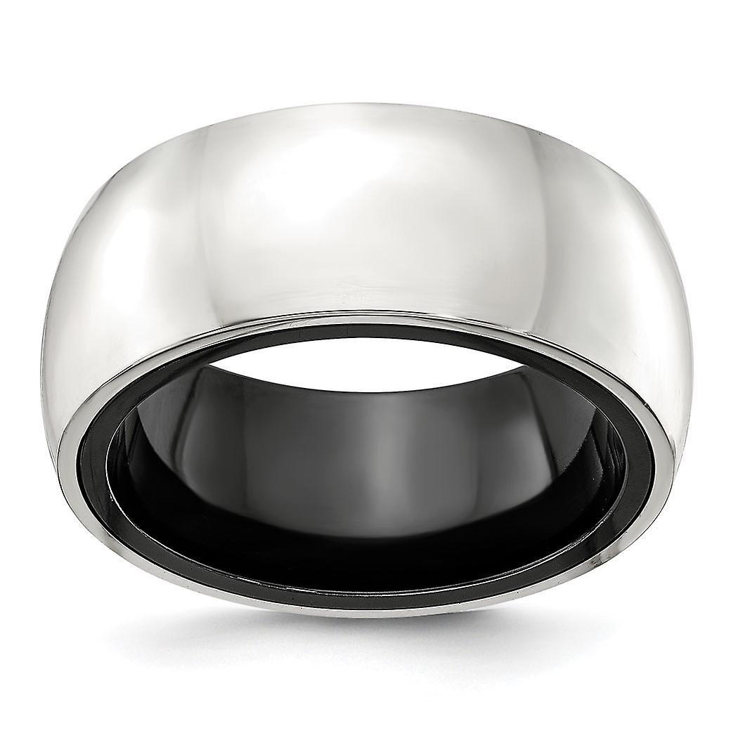 10.00mm Black Titanium and 925 Sterling Silver Polished Domed Ring Band Style-Ring for Women - Ring Size: 8 to 14