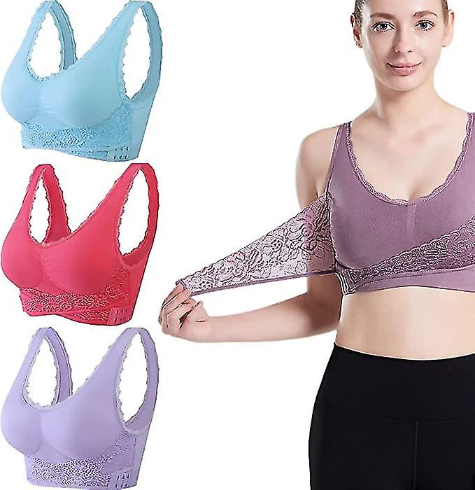 3pcs Tourmaline Shaping & Powerful Lifting Bra, Tourmaline Shaping Wireless Bra, Front Cross Side Buckle Lace Lifting Bra