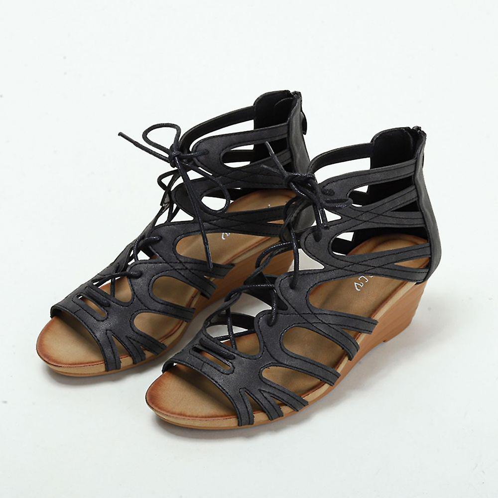 Mid Heel Retro Fishmouth Ethnic Style Wedge Sandals