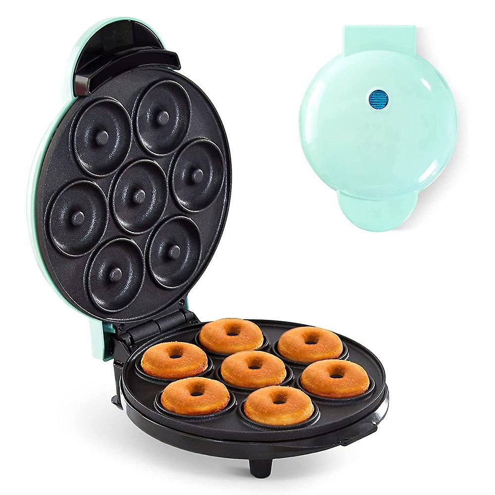 Mini Donut Maker Machine For Kid-friendly Breakfast, Snacks, Desserts & More With Non-stick Surface, Makes 7 Doughnuts, Aqua