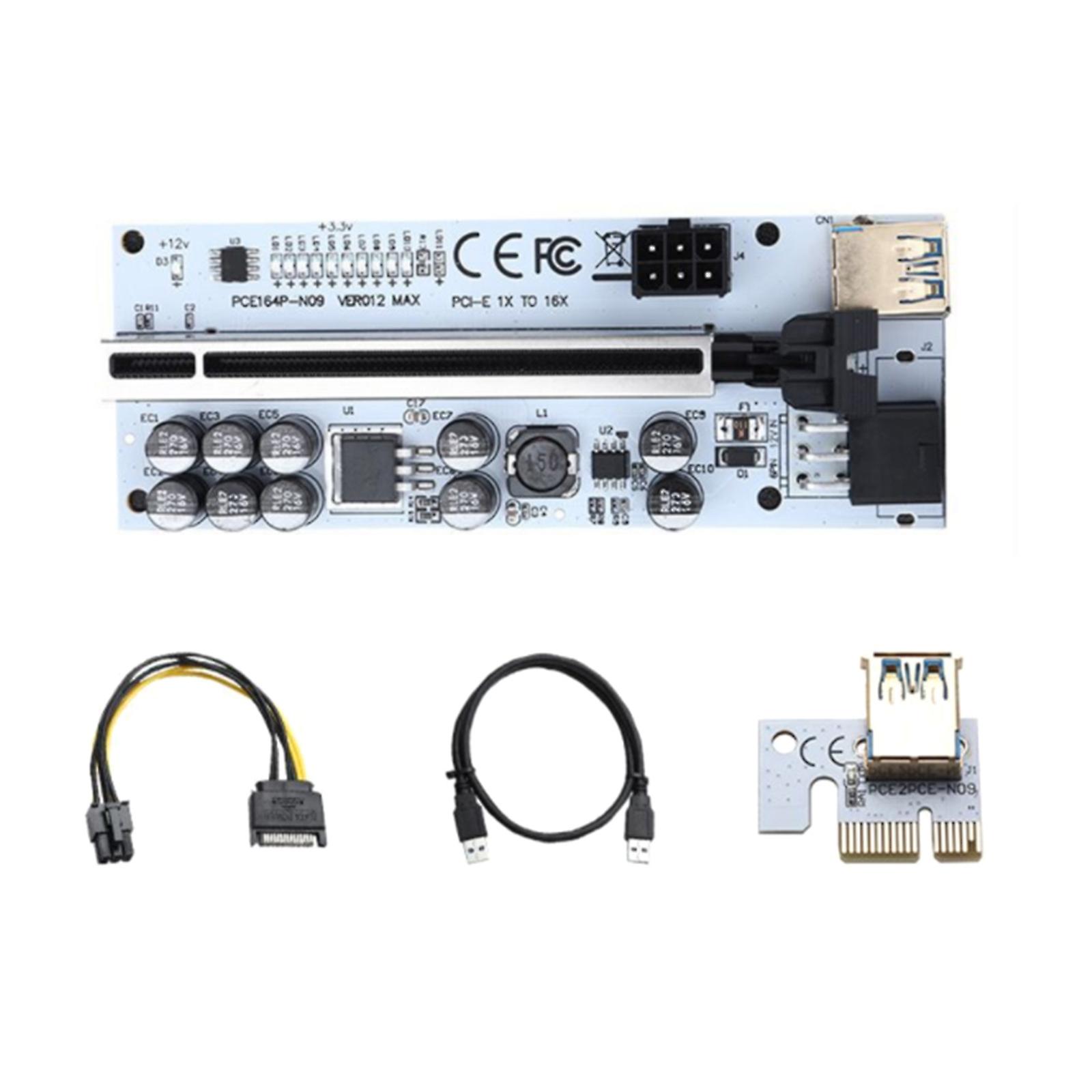 بطاقة PCI-E Riser PCI-E 1X to16X 6Pin Riser Extension USB3.0 كابل تمديد LED