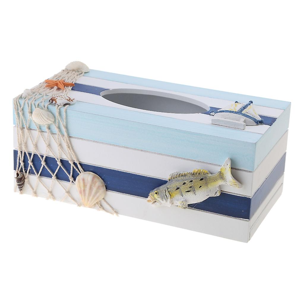 Mediterranean Style Wooden Tissue Paper Box Starfish for Shell Ocean Theme Organ