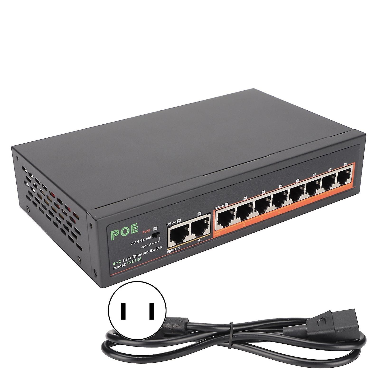 Poe Switch 8 Ports 10/100mbps 90w Rj45 Adaptive Port Led Indicator Aluminium Alloy 8 Port Poe Switchus Plug