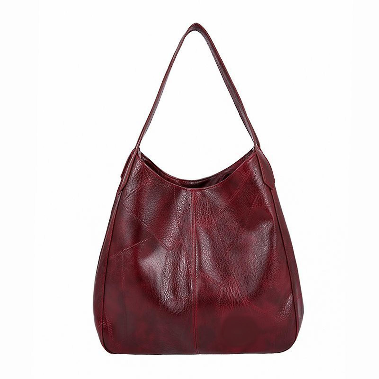 Women's Soft Leather Shoulder Bag Smooth Zipper Snap Closure Tote Bag