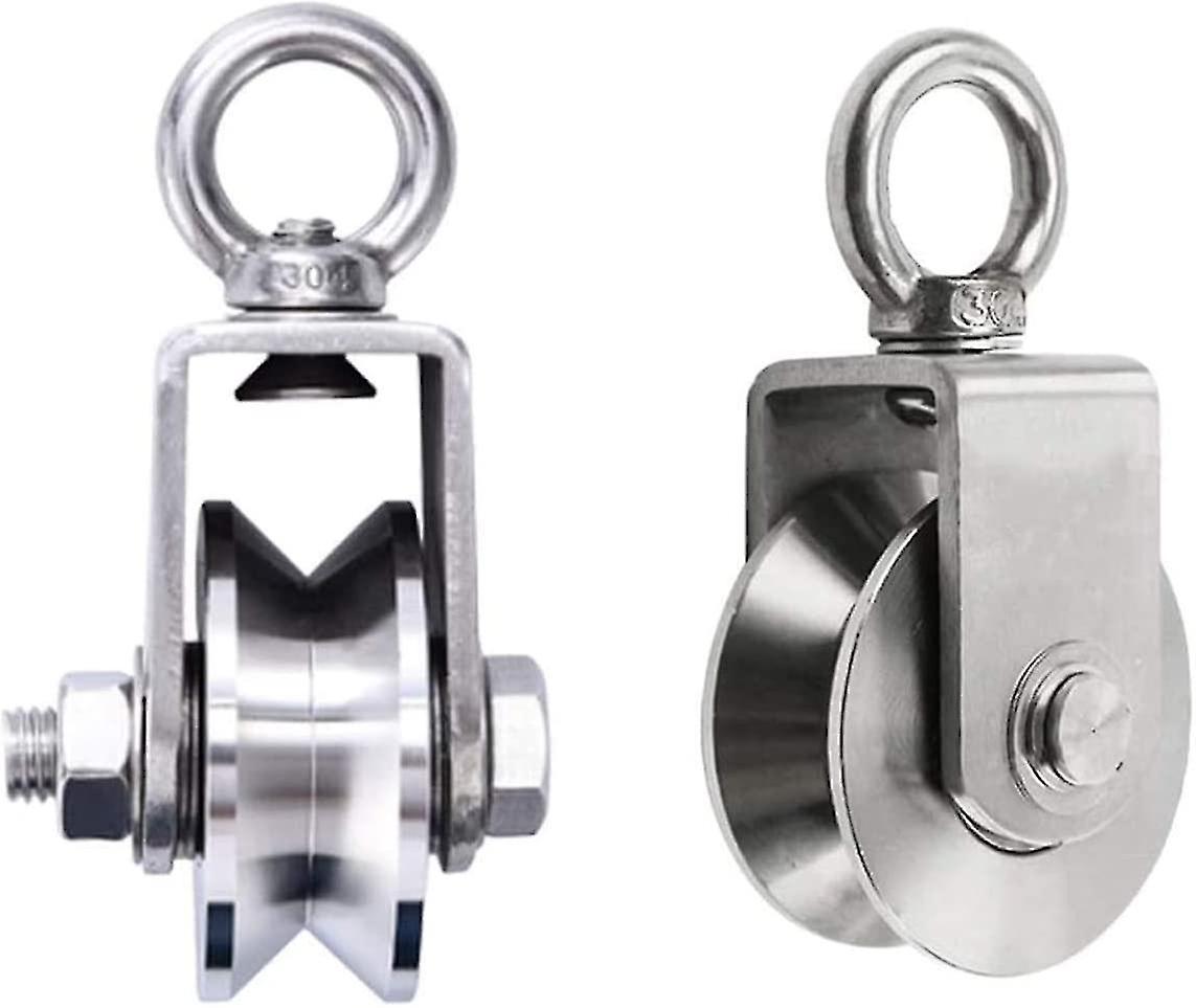 2pcs Single Pulley Block, 304 Stainless Steel Pulley Roller With Swivel Hook Suitable For Wire Rope