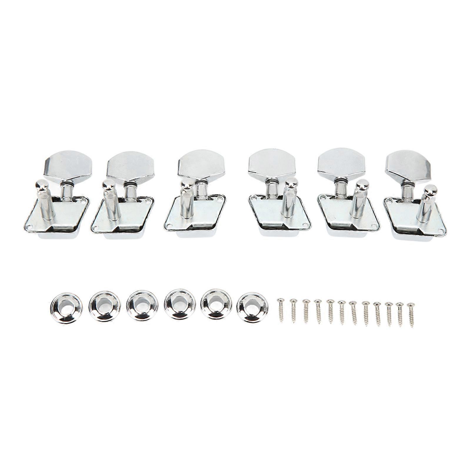 Silver Semi Closed Guitar String Tuning Peg 3R3L Bevel Angle Rectangular Head Guitar Semiclosed Locking Tuners