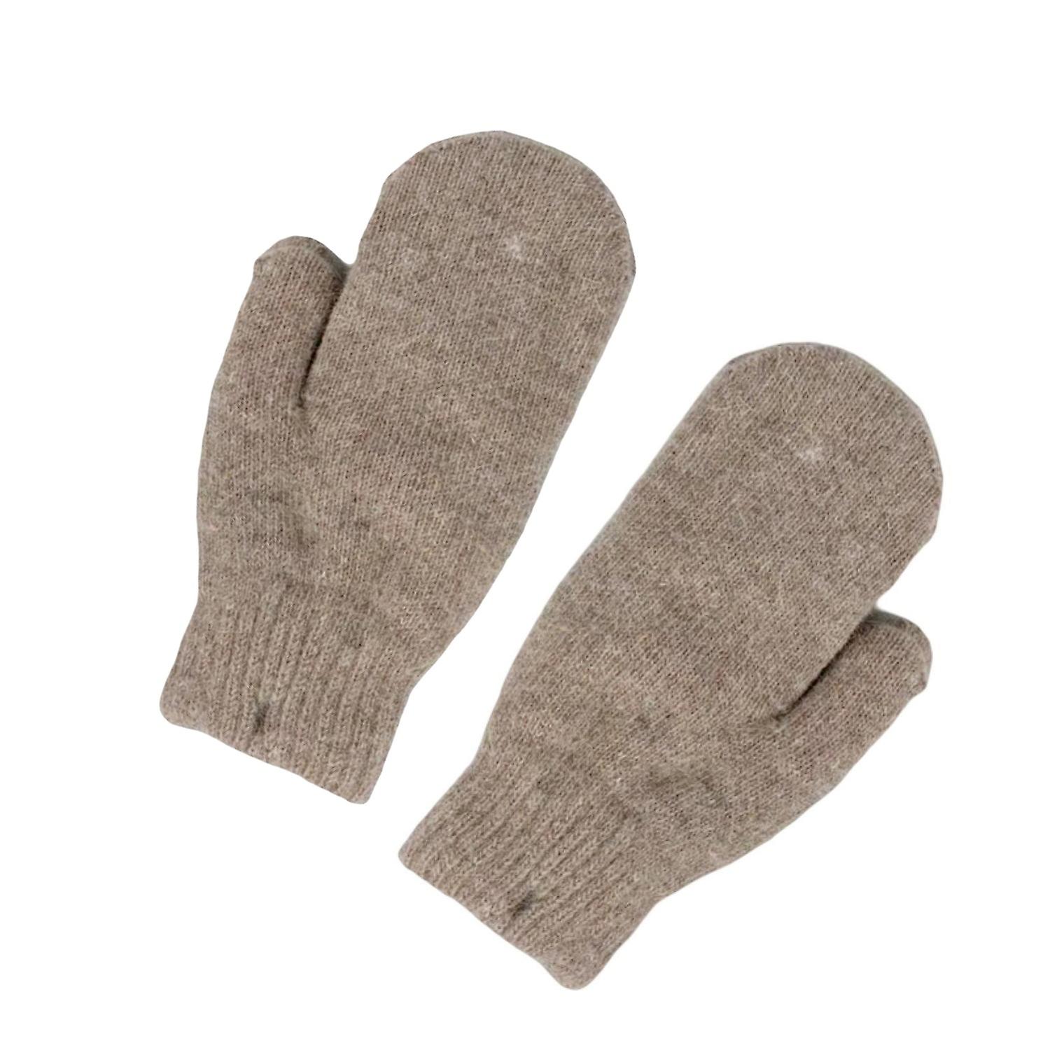 1 Pair Korean Style Double-layer Thickened Solid Color Women Mittens Winter Warm Knitting Plush