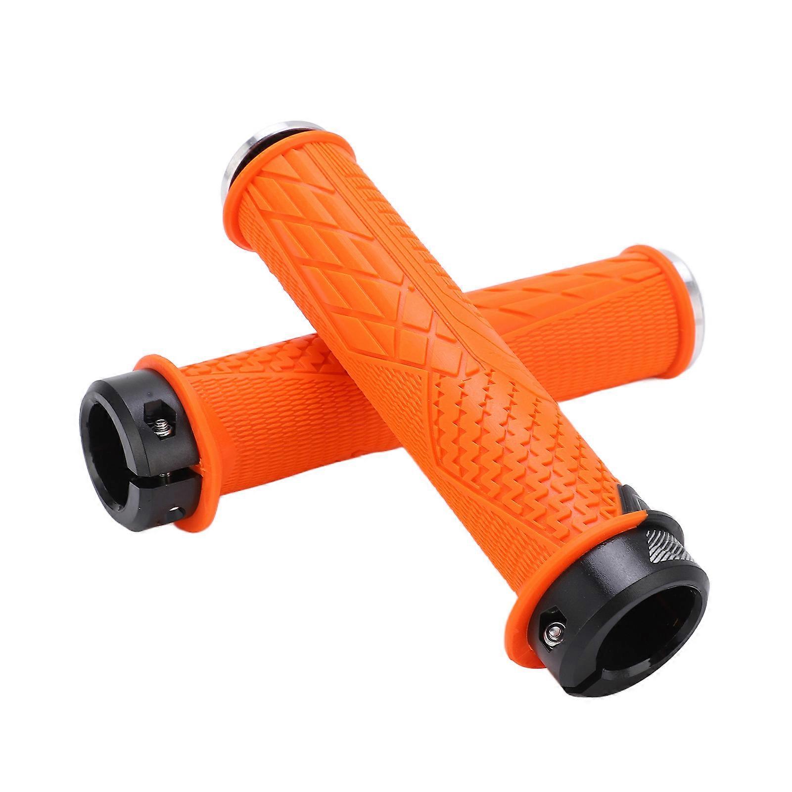 2PCS ENLEE Mountain Bike Handlebar Grips Comfortable TPR Rubber Locking MTB Bicycle GripsOrange