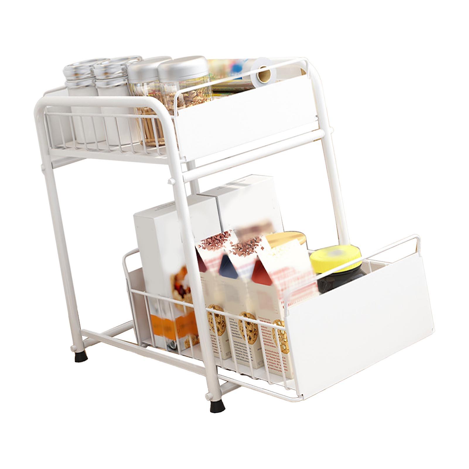 Under Sink Cabinet Shelf Slide-Out Drawer Tiered Spice Organizer White
