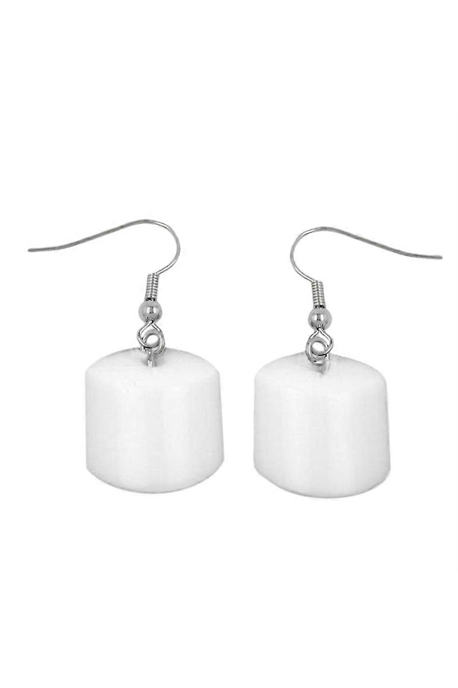 Hook Earrings Slanted Bead White Glossy - Gl02615