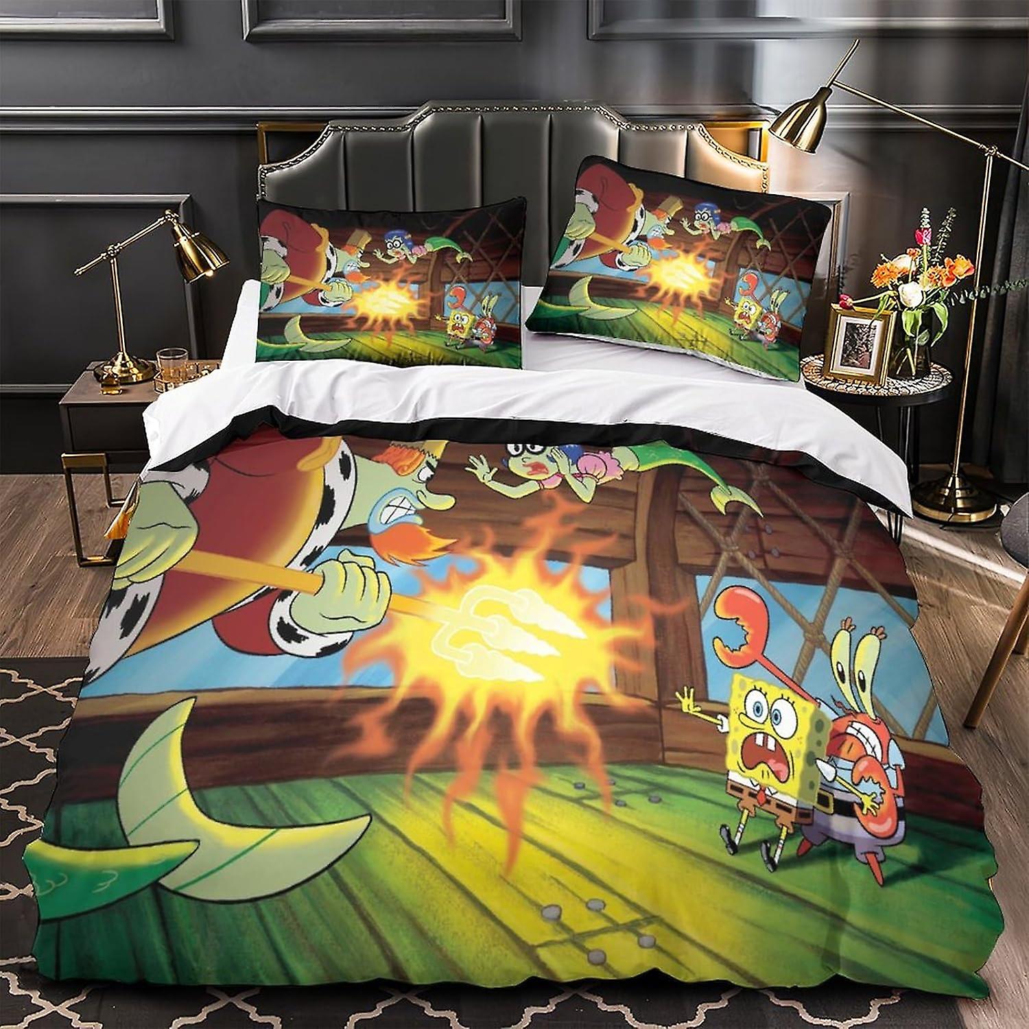 HOUKIG Spongebob 3D Print Anime Characters for Teens And Adults Quilt Cover Duvet Cover Comforter Covers Bedding Set with Zipper Closure Soft Microfib
