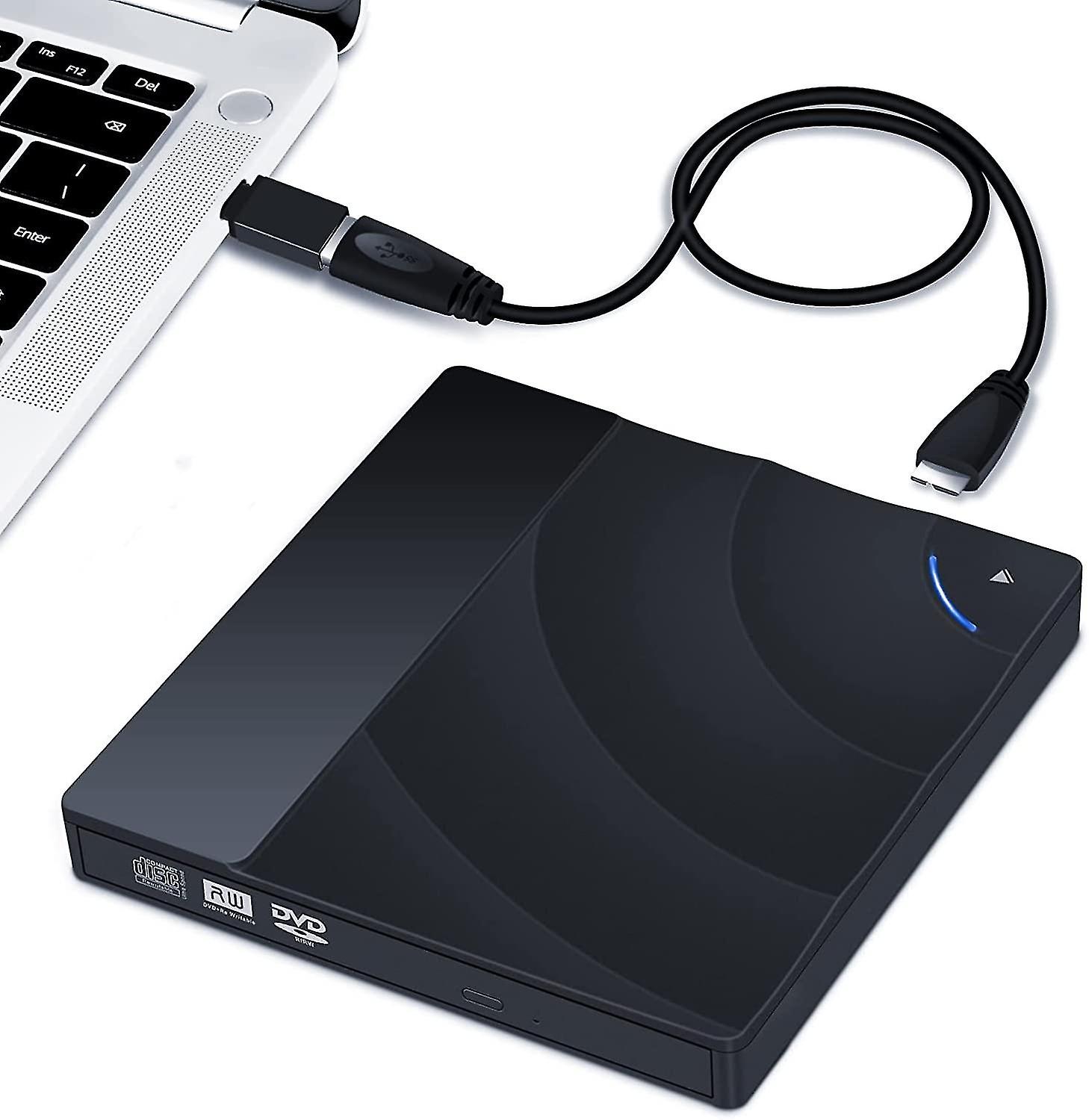 Portable external DVD/CD player with USB 3.0 and Type-C, super plug and play, suitable for laptops, 