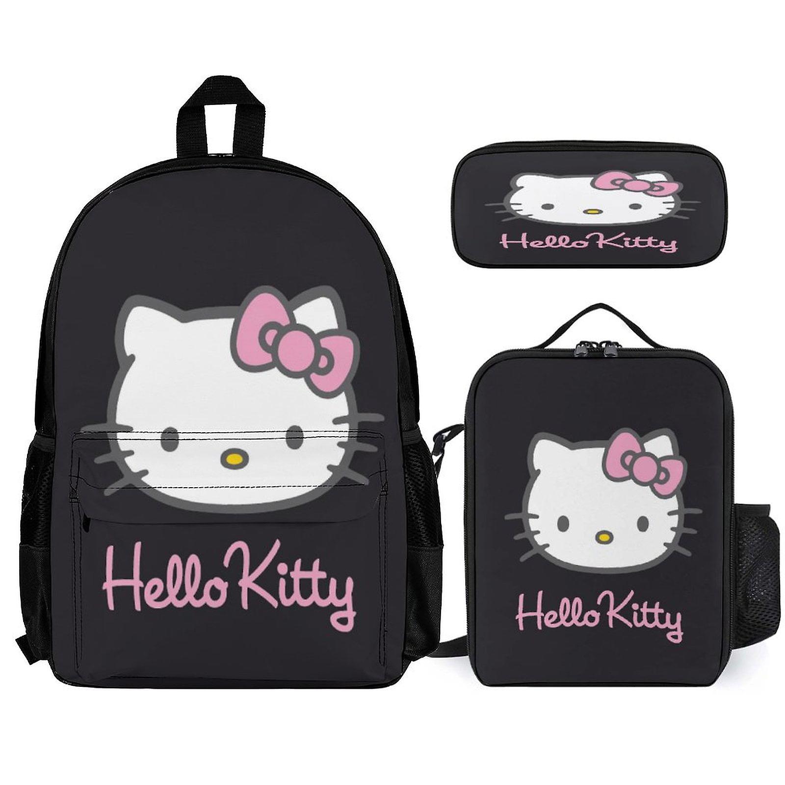 Hello Kitty Backpack 3 Piece Set Laptop Backpack with Pencil Case Lunch Bag Combination
