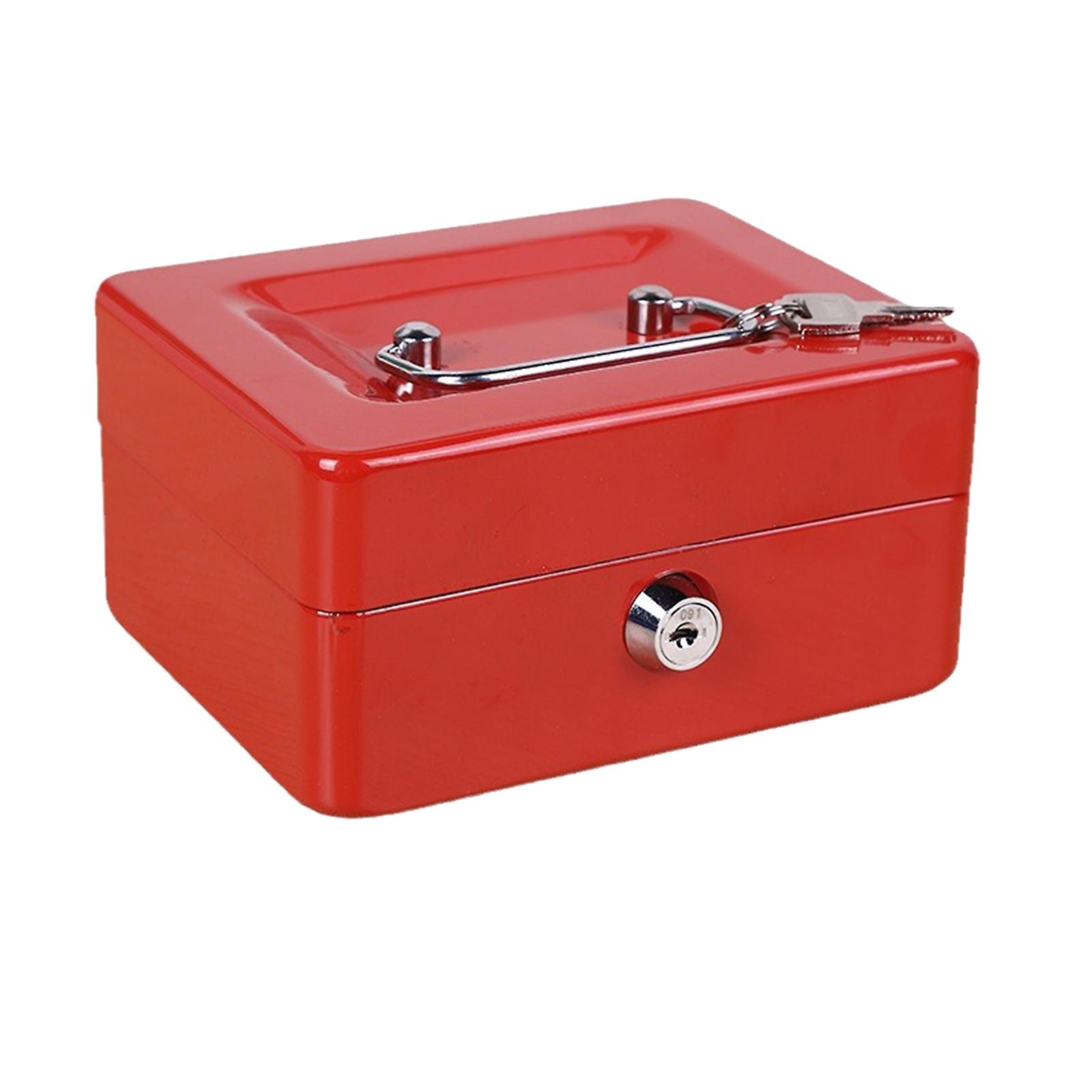 Metal Tool Storage Box Multi Grids Flip Open Type Portable Safety Document Box with Key Lock Red