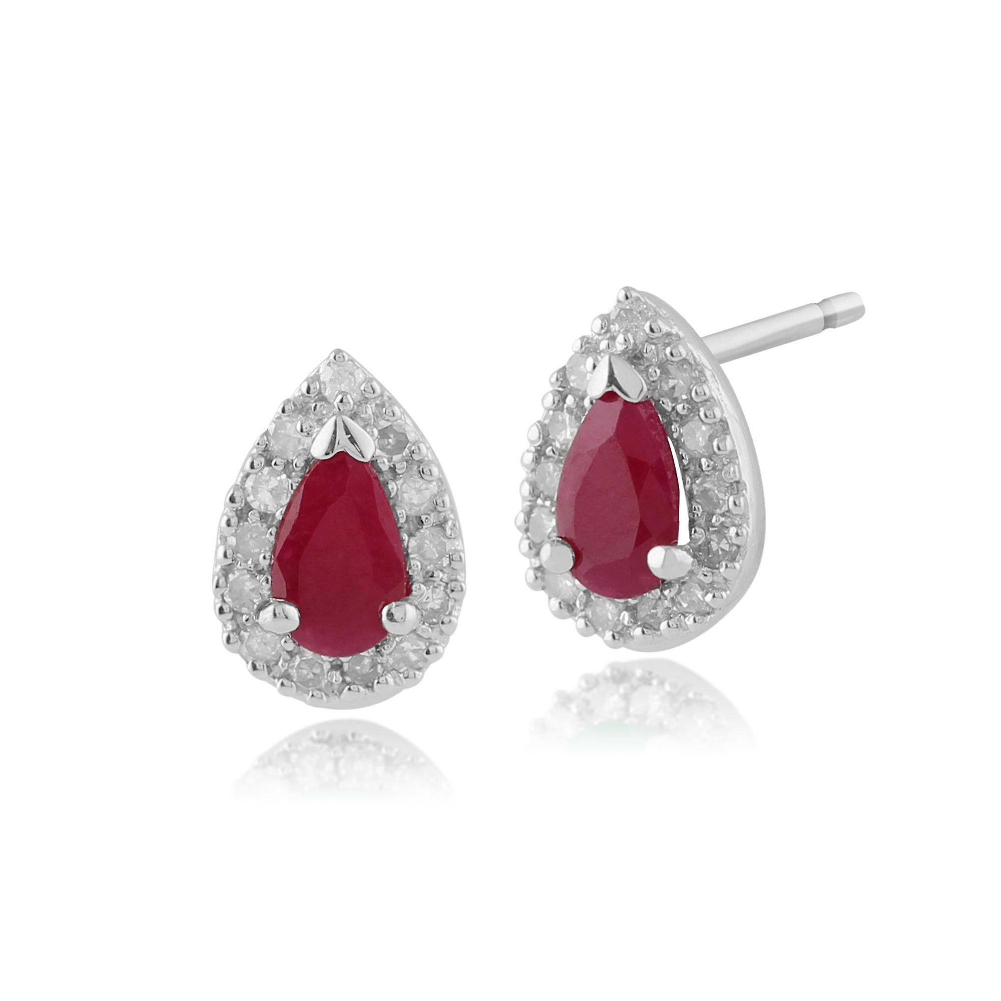 Classic Pear Ruby & Diamond Cluster Stud Earrings in 9ct White Gold 123E0693029
