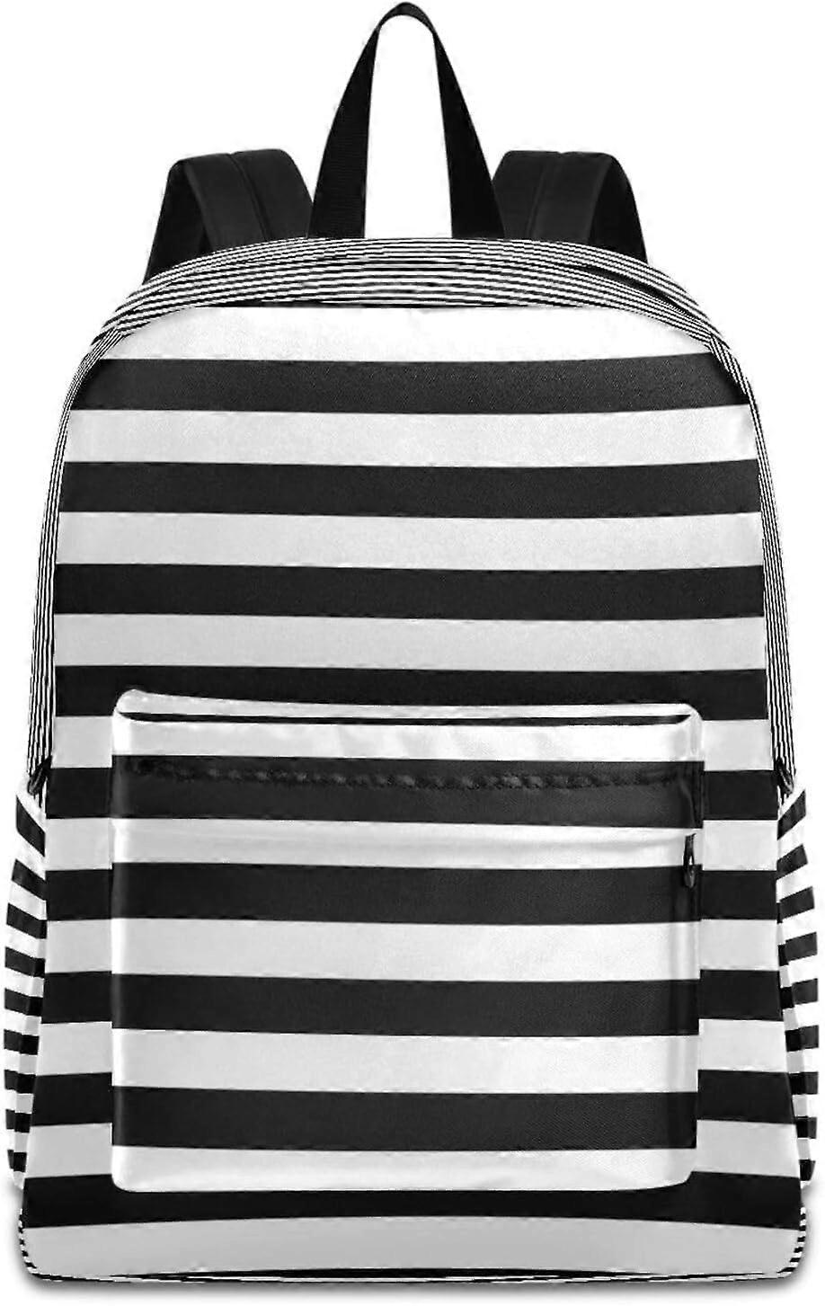 子供5-19歳のためのストライプスクールバックパック、ブラックホワイトストライプバックパックチャイルドスクールバッグポリエステルブックバッグ