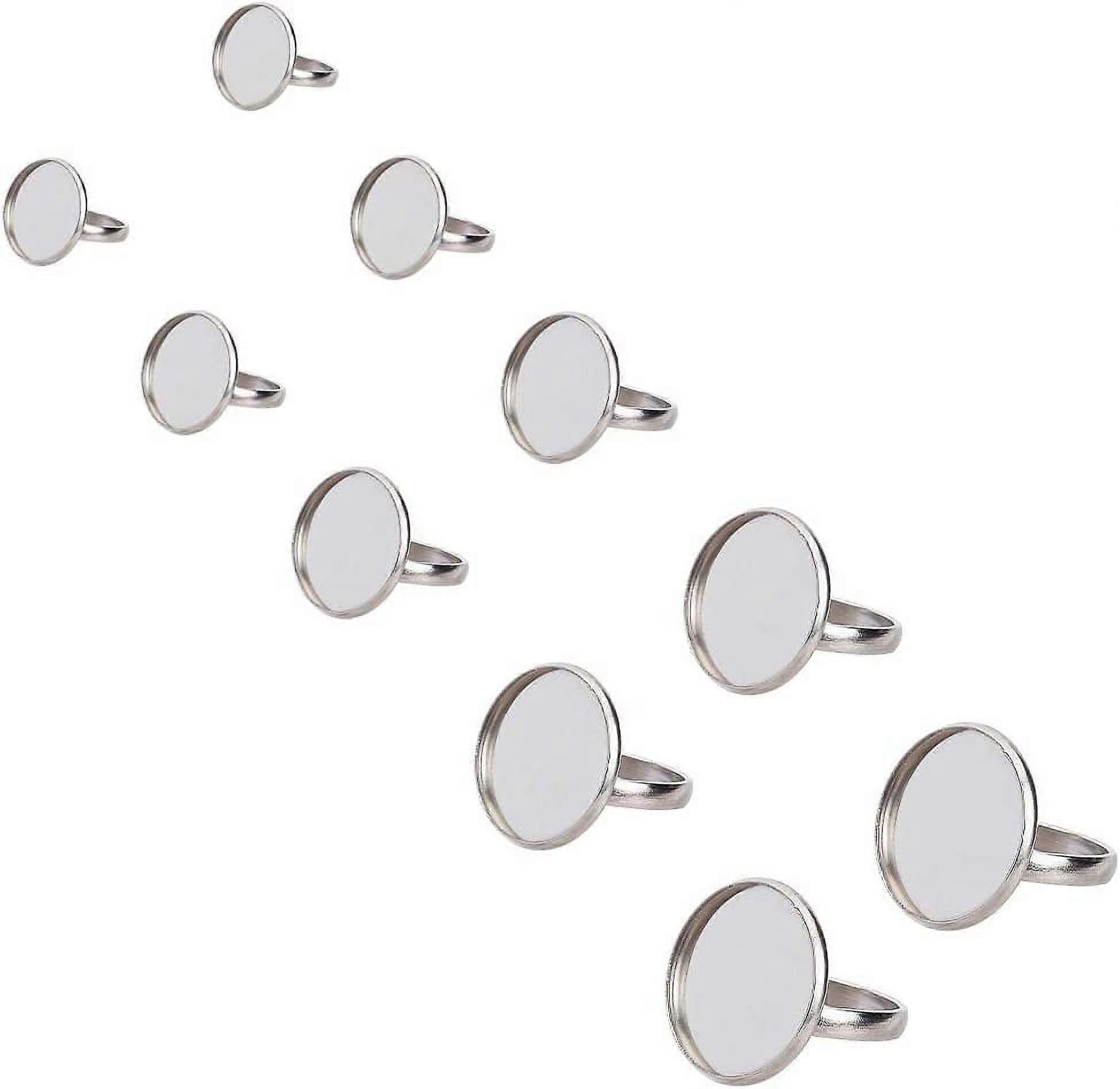 5 Sizes Adjustable Stainless Steel Ring Base with Cabochons(10/12/16/18/20mm) About 20 Sets Adjustable Finger Ring Blank Bezel Cabochon Settings for J