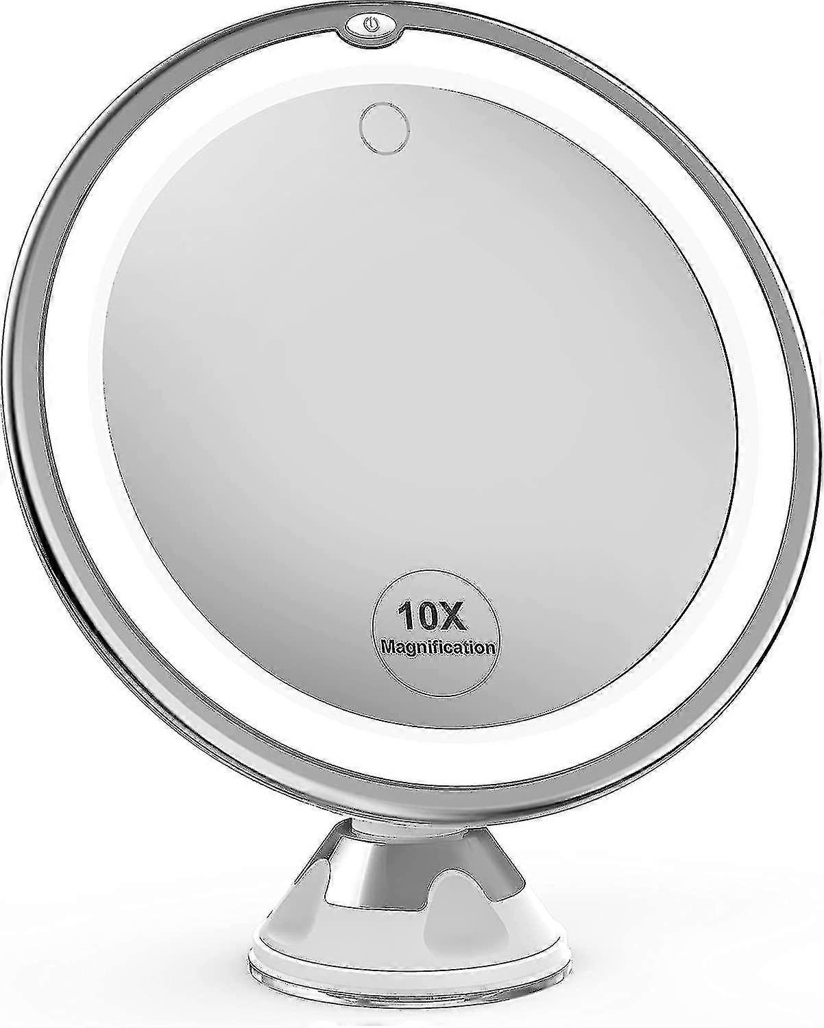 Updated 10x Magnifying Lighted Makeup Mirror With Touch Control Led Lights, 360 Degree Rotating Arm, And Powerful Locking Suction Cup, Portable Magnif