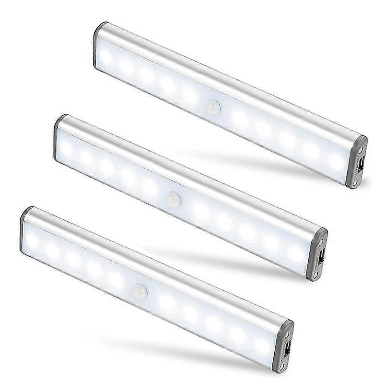 Jianghuo Set Of 3 10 Led Lights, Wireless, Usb Rechargeable, Magnetic, Motion Sensor, 2 Lighting Modes, Portable Closet Light, Emergency Walkman, Chil