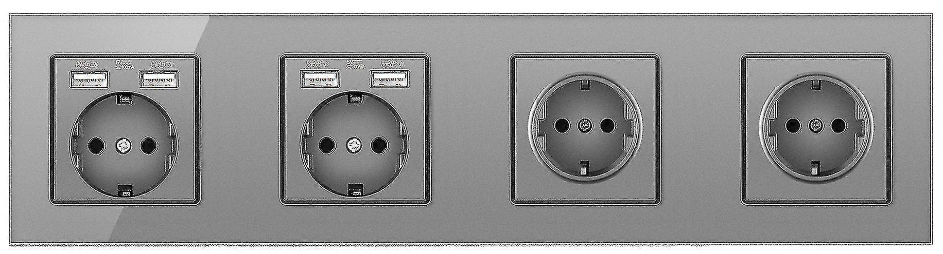 Eu Crystal Glass Panel بدون دبوس 4 Gang Power Socket 16a مع 4 USB
