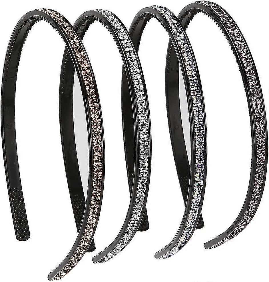 4 Pack Fashion Rhinestone And Crystal Hard Headbands, Non-slip Teeth Hairband