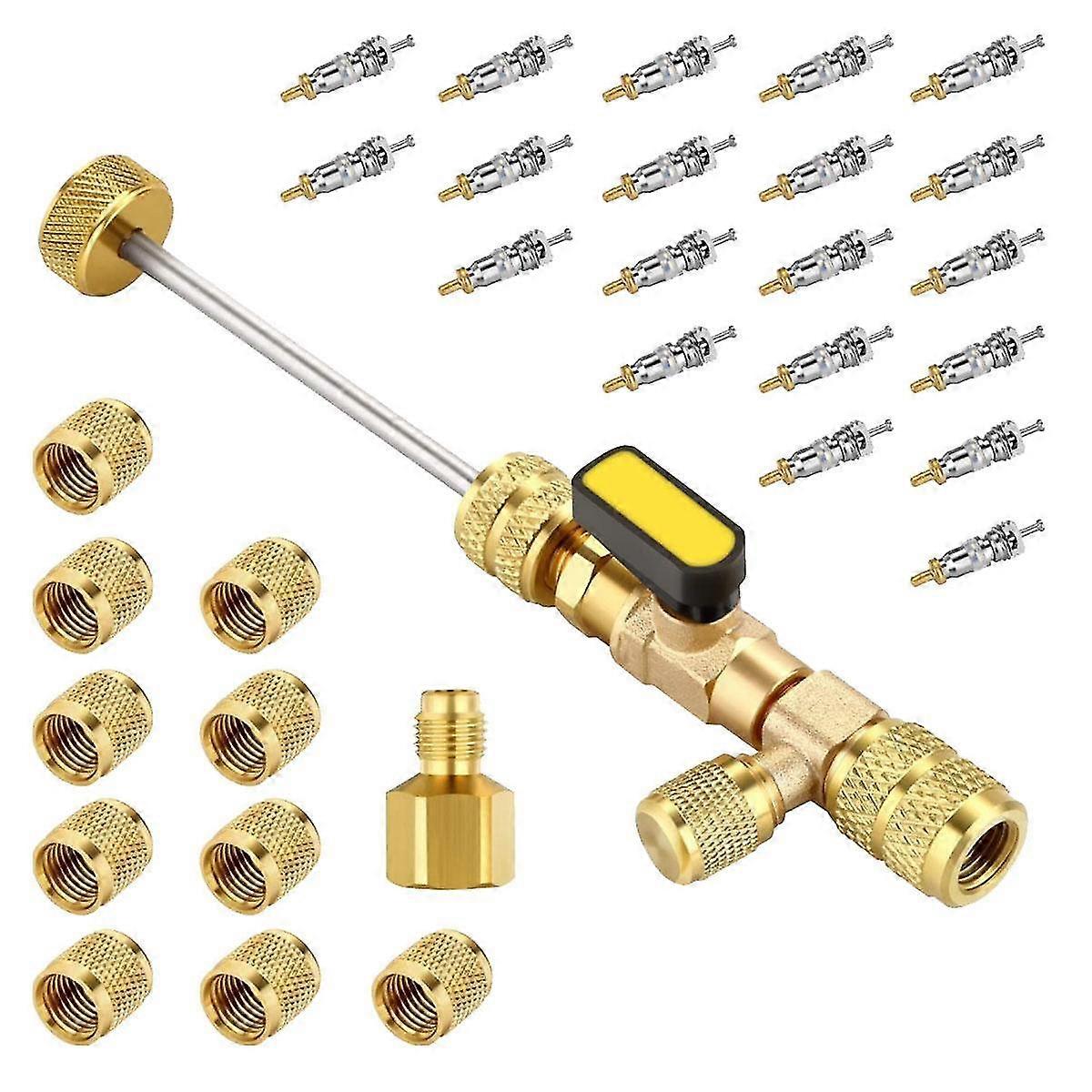 Valve Core Remover Installer Tool Kit With Dual Size 1/4 & 5/16 Port For With R22 R12 R407 R410 R404 R32 R600-Yvan