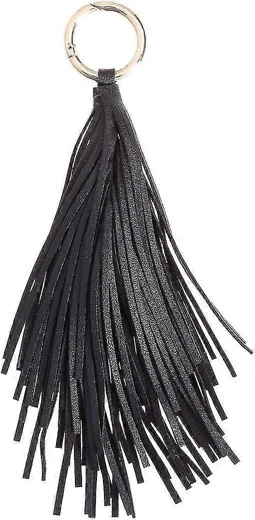 pu leather pendant with pom pom for key ring handbag (black)