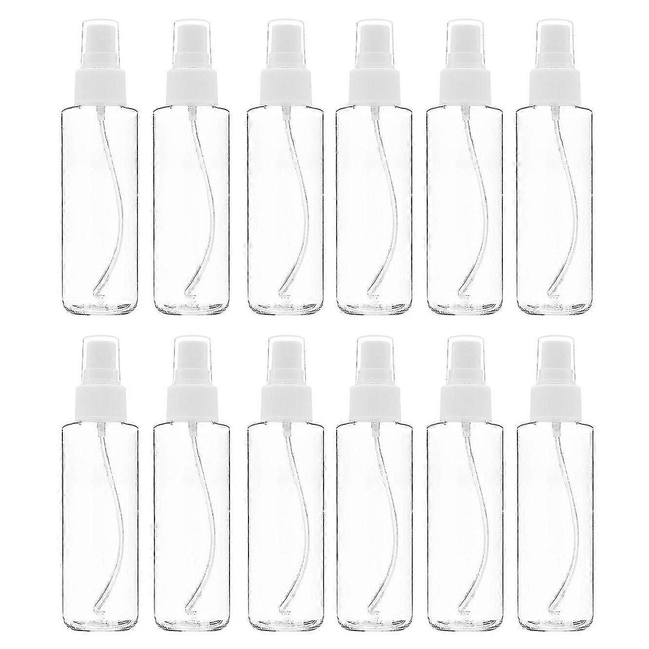 12 Pack Fine Mist Clear Bottles 120 Ml (4 Oz) with Pump Cap, Reusable and Refillable Small Empty Plastic Bottles for Travel, Essential Oils, Perfumes 