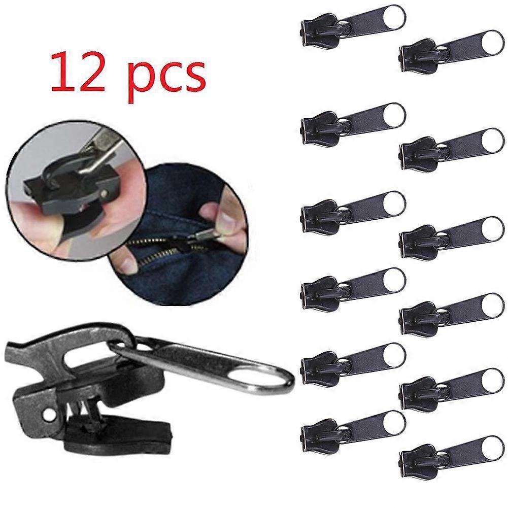 Zip Slider Replacement 3 Sizes 12Pieces No Tools Universal Zip Fixers Zip Repair Detachable Zipp Er Pulls Tab Fixer Black