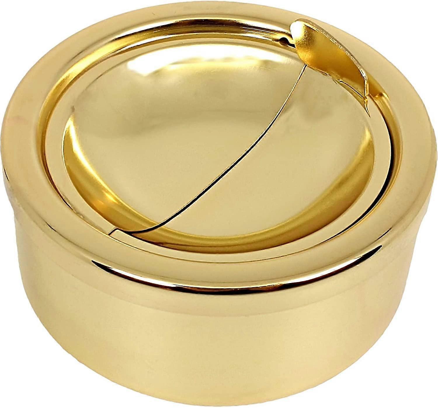 Grooved Gold Smokeless Metal Ashtray With A Lid,windproof Ashtrays