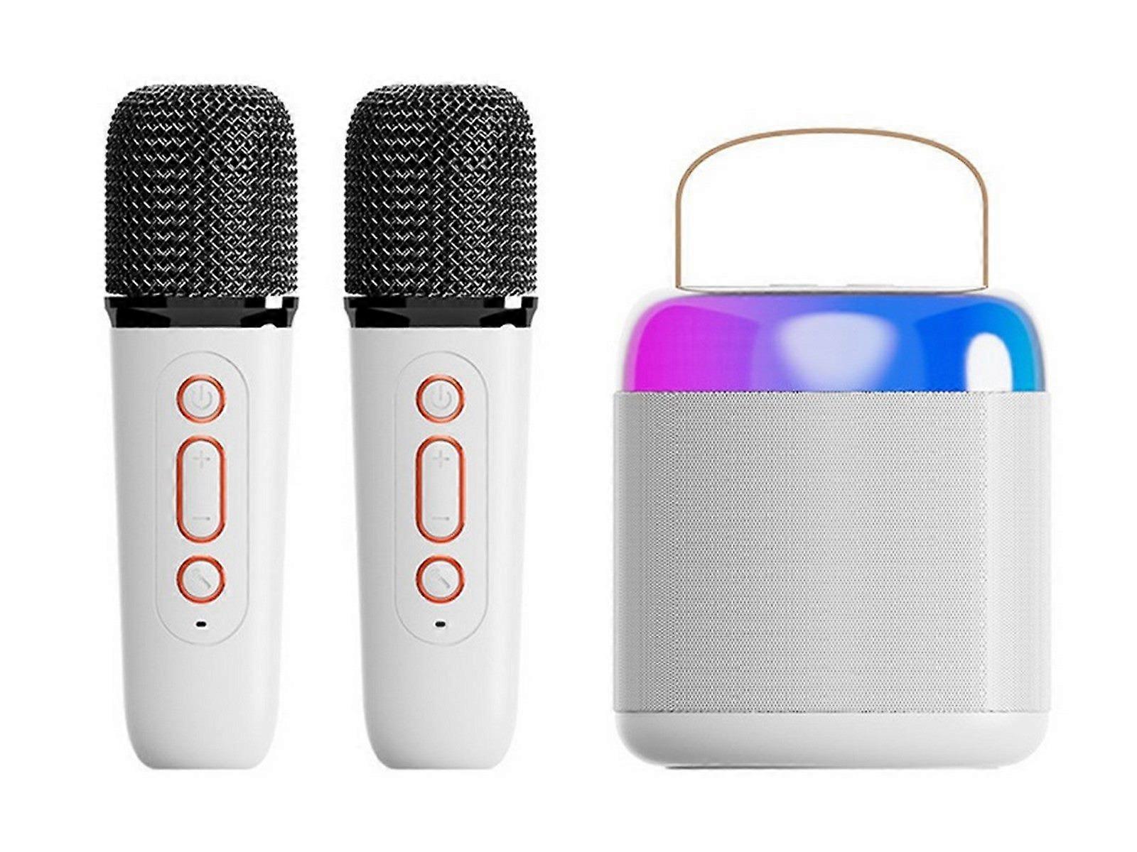 Bluetooth Mini Karaoke Machine Portable Speaker with 2 Wireless Microphone White