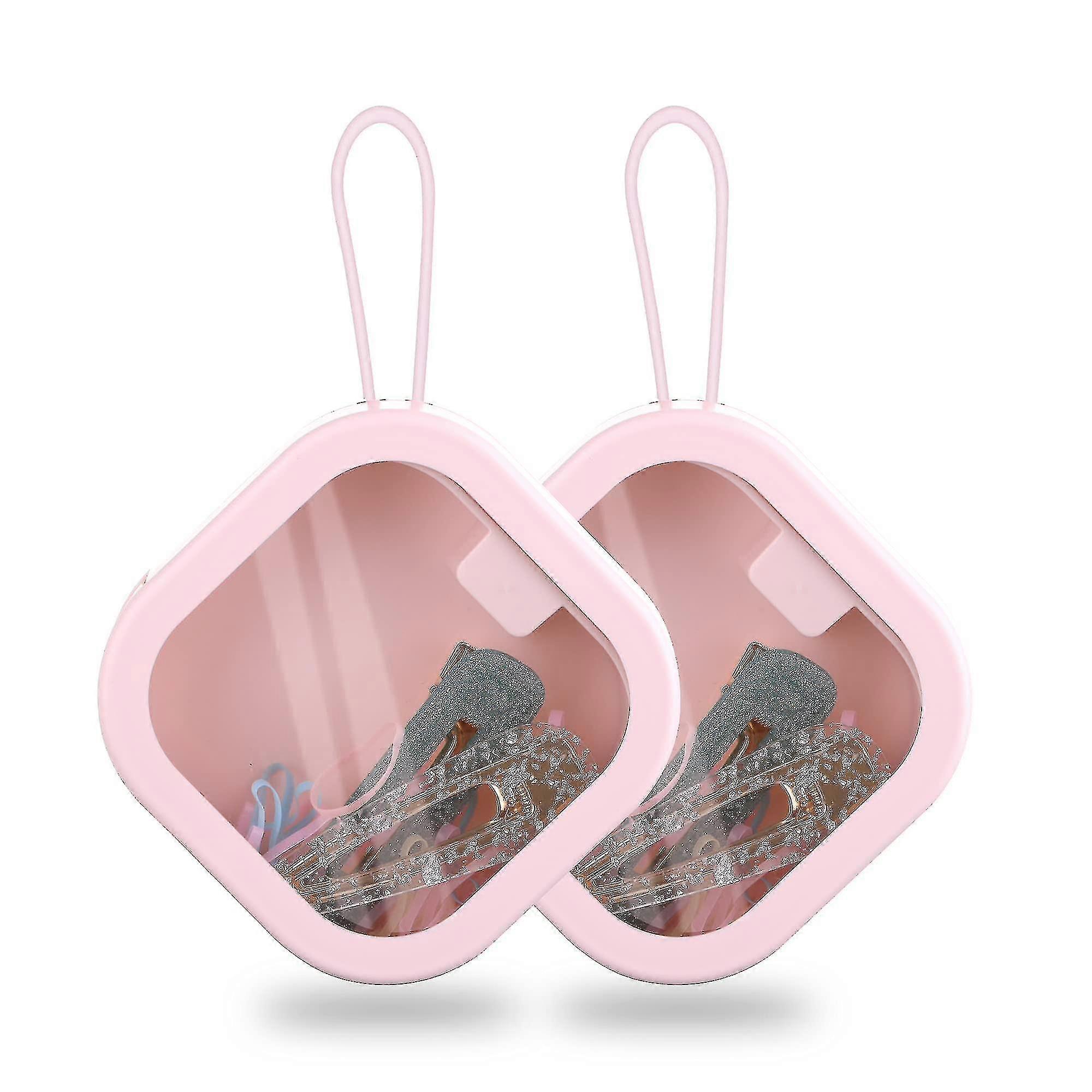 ZK-2pcs Mini Clear Portable Barrette Storage Box Square Pink