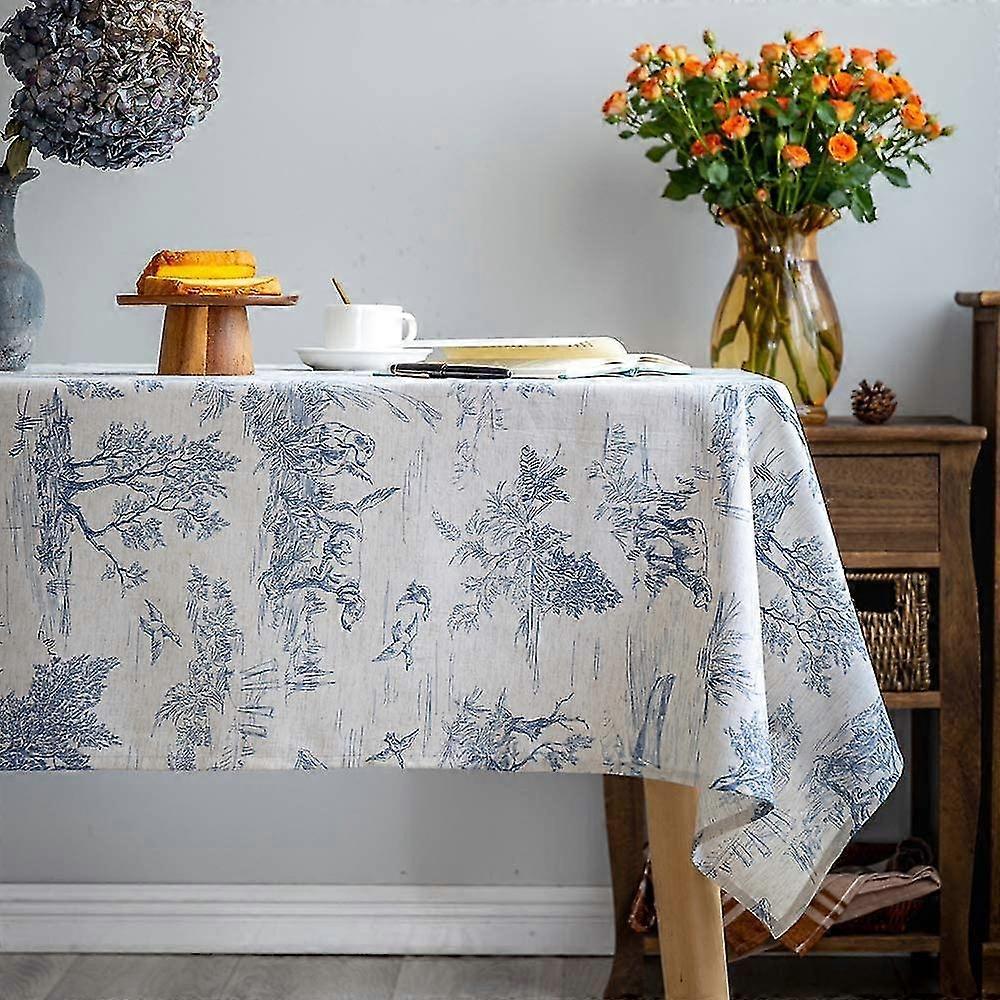 Rustic Classic French Village Print Linen Tablecloth Farmhouse Table Decor 90*90cm Rectangular/rectangular Blue Tablecloth For Kitchen Dining