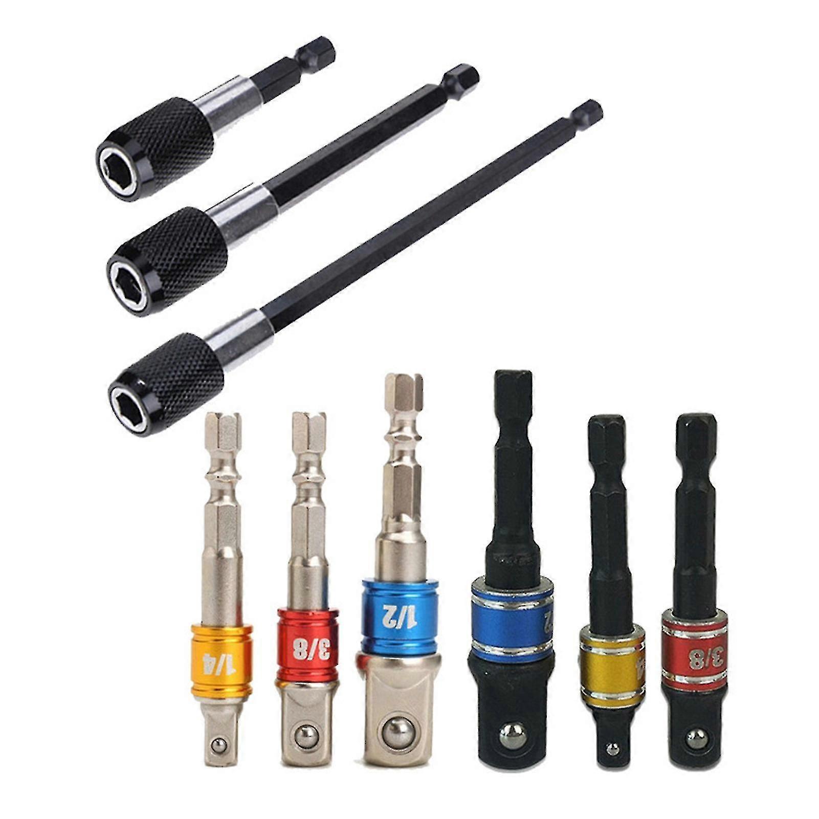 9pcs/set Drill Nut Universal Hex Shank Extension Bar Professional Socket Bit Adapter For Impact Driver