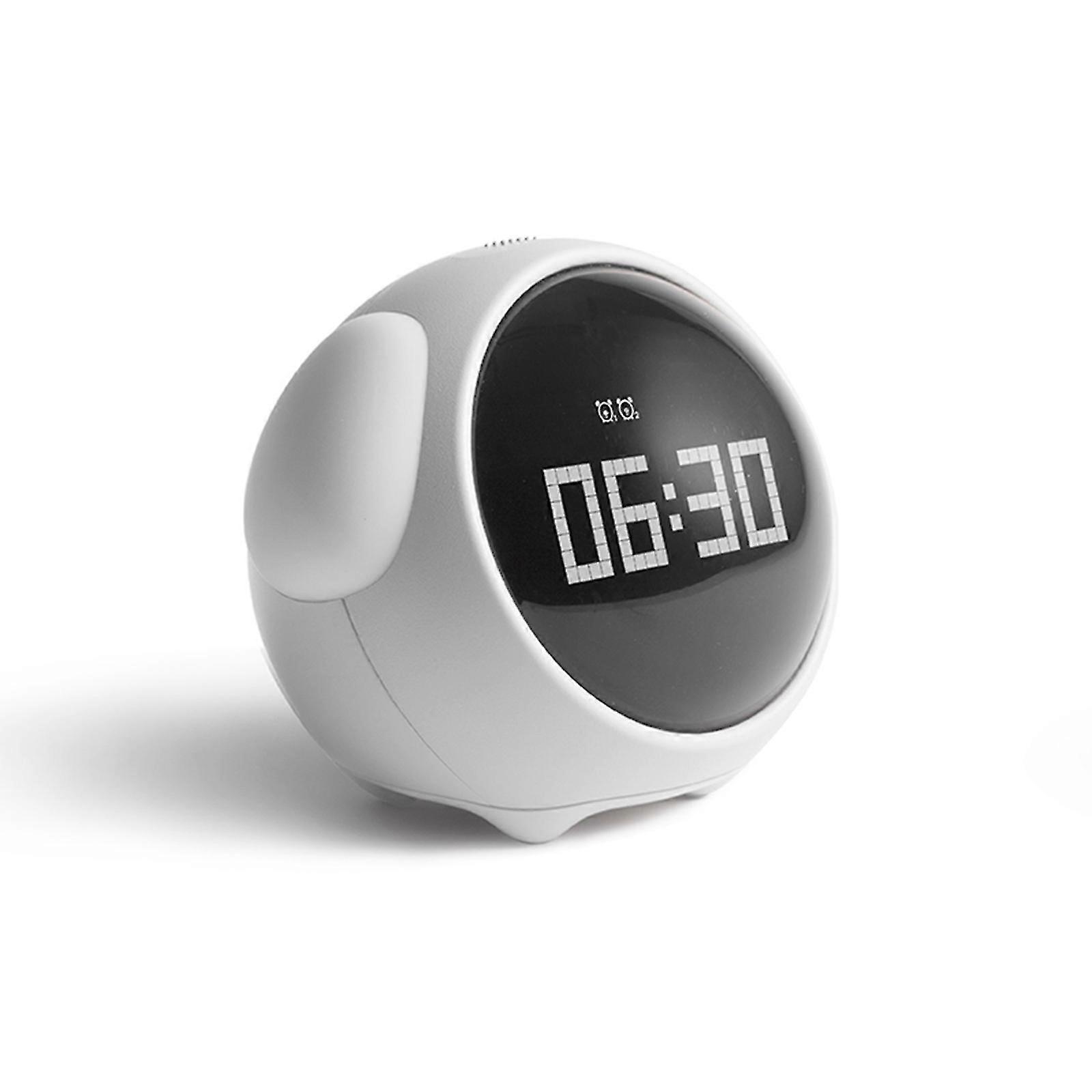 White Cute Digital Alarm Clock Children Sleep Trainer Clock With Facial Expression Led Display Screen 2 Sets Of Alarm Clock Snooze Function Bedroom Li