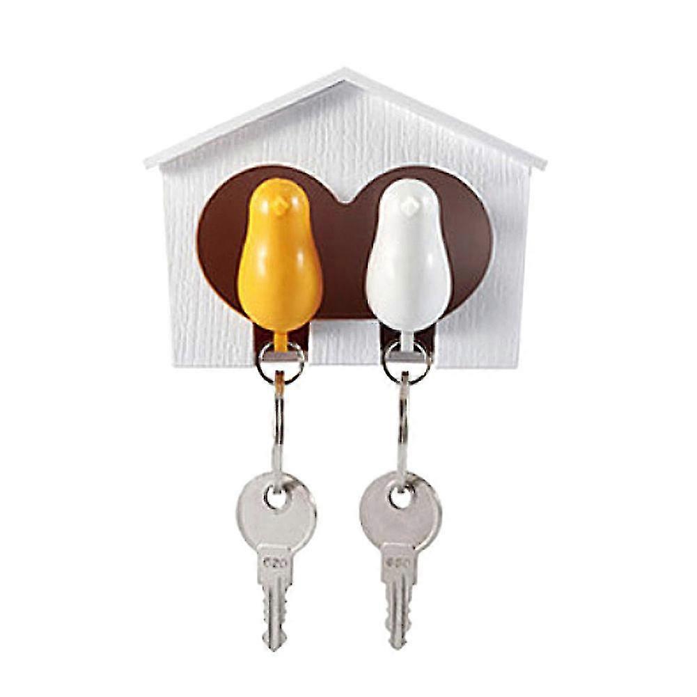 2pcs Bird Keychain + 1pc Sparrow Birdhouse Home Wall Mount Key Ring Holder Decor