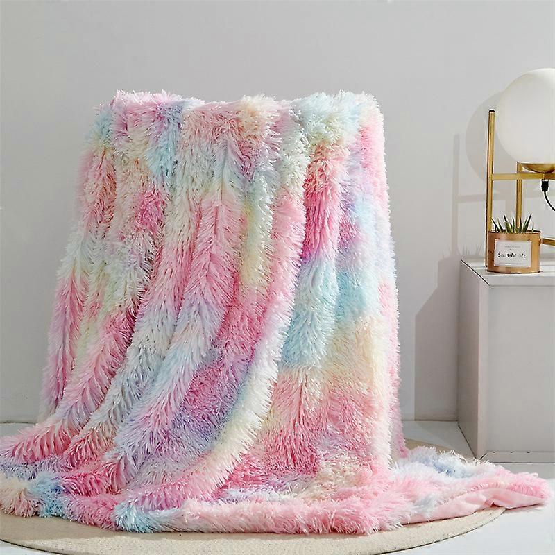 Tie Dye Plush Blanket Winter Double Rainbow Blanket