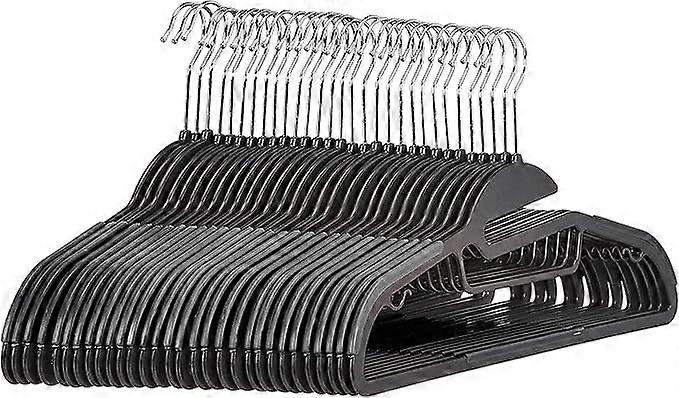 Set of 30 ultra - sturdy non-slip plastic hangers with horizontal rubber bars and gray (black)