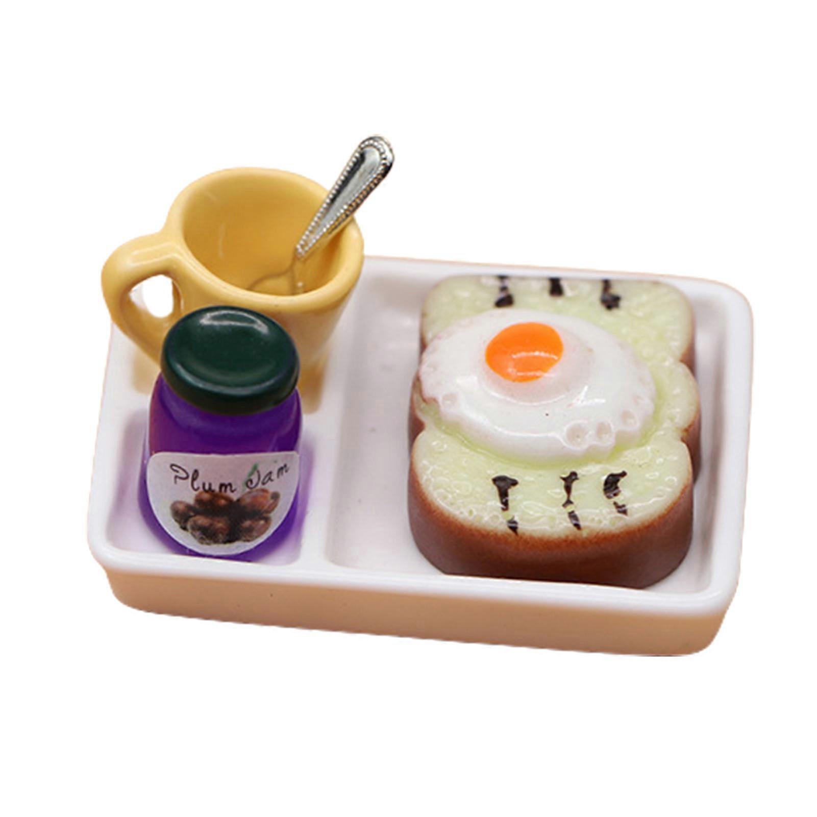 1Set Miniature Jam Plate Vibrant Color Ultra-light Portable Dollhouse Fried Egg Toast Photography Props