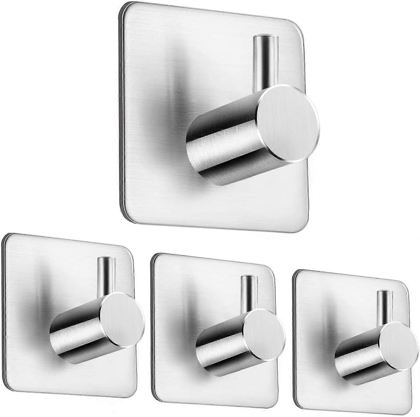 4 Pcs Towel Hooks Set,Glued Without Drilling - Silver