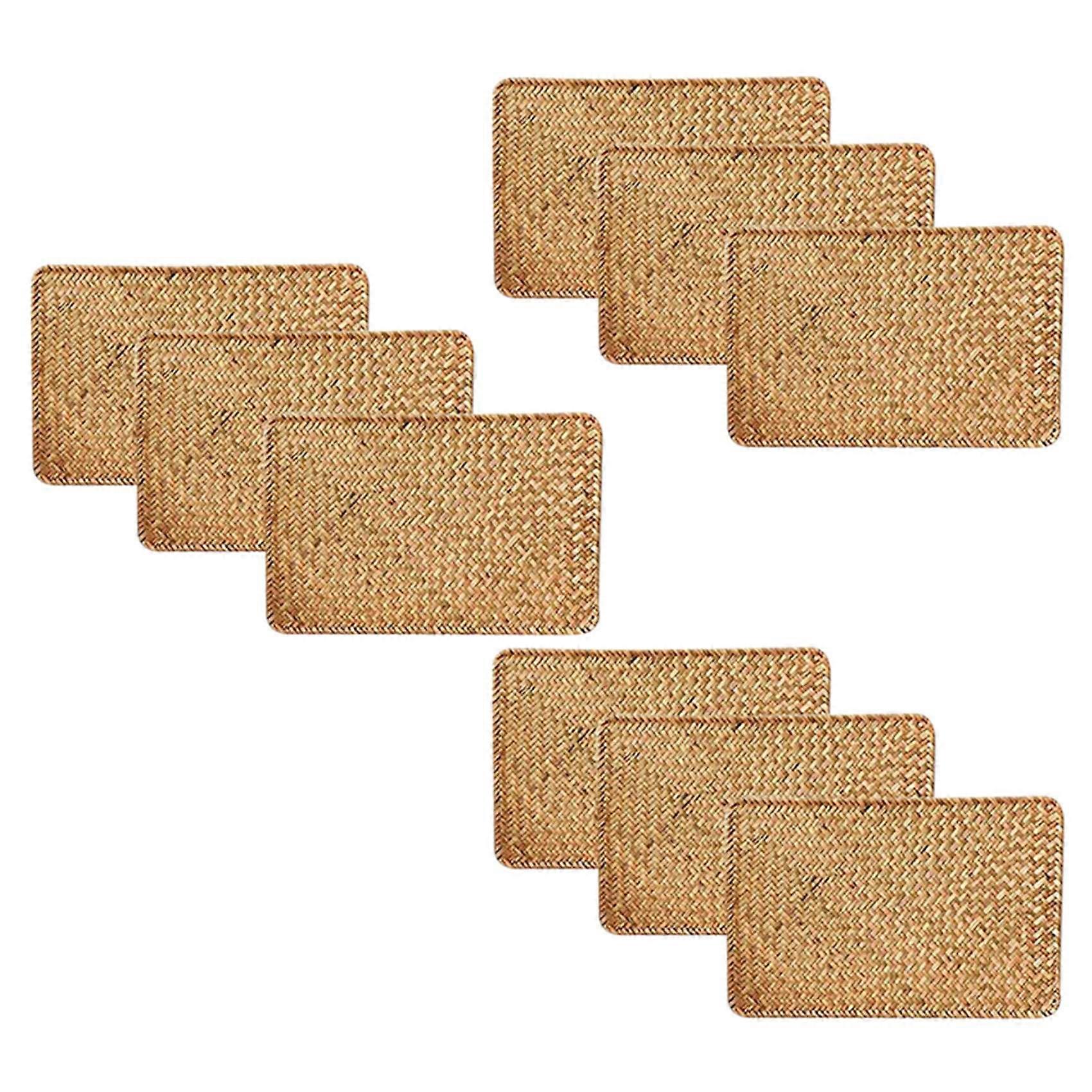 Paquet de 9, set de table en jonc de mer naturel, 17,7 pouces x 12 pouces, sets de table rectangulaires en rotin tissés à la main