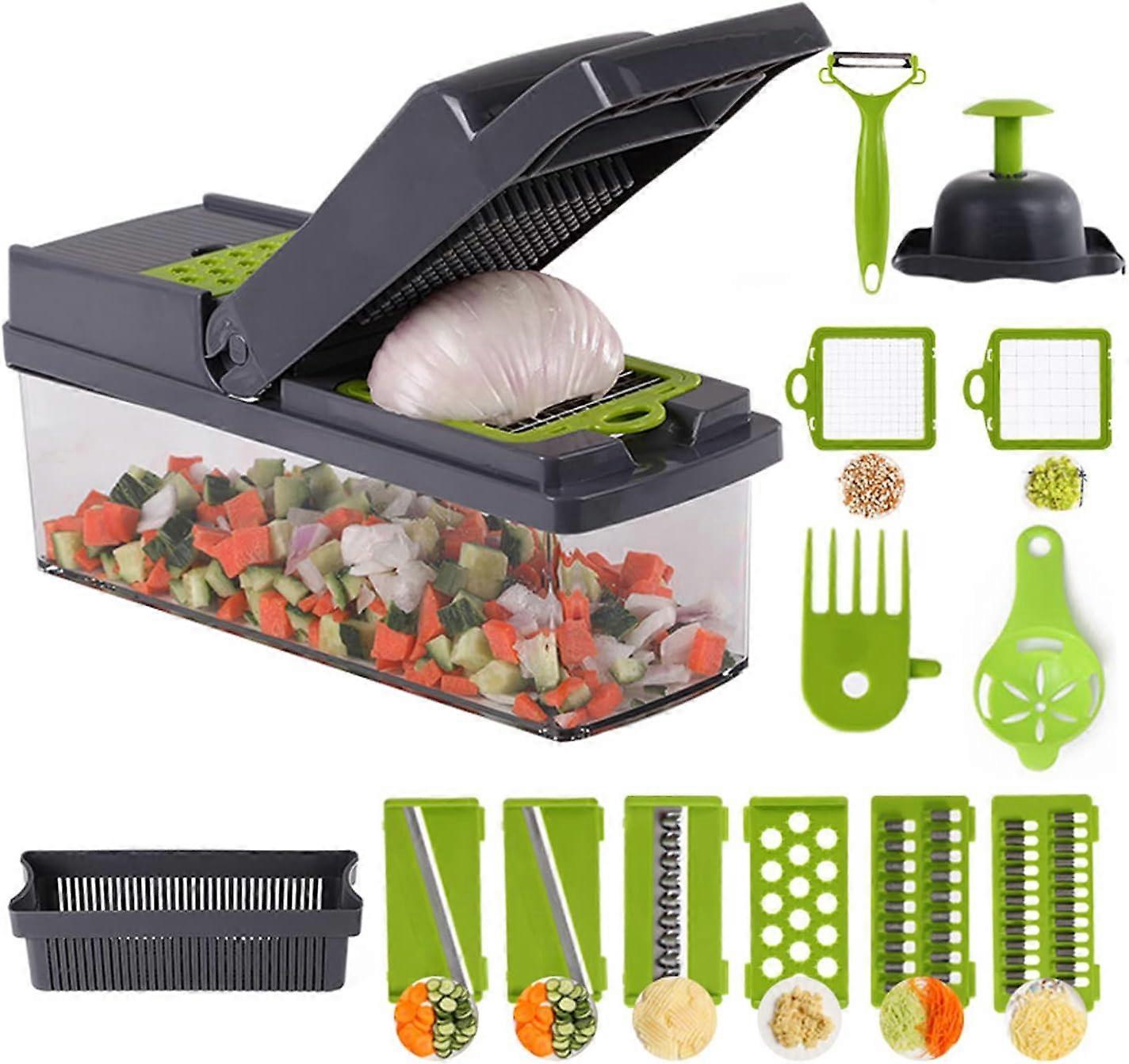 Multifunction Vegetable Chopper, 8 Blades Vegetable Slicer, Onion Chopper Cutter Dicer Egg Separator Grater Slicer with Cleaning Push Button, Hand Gua