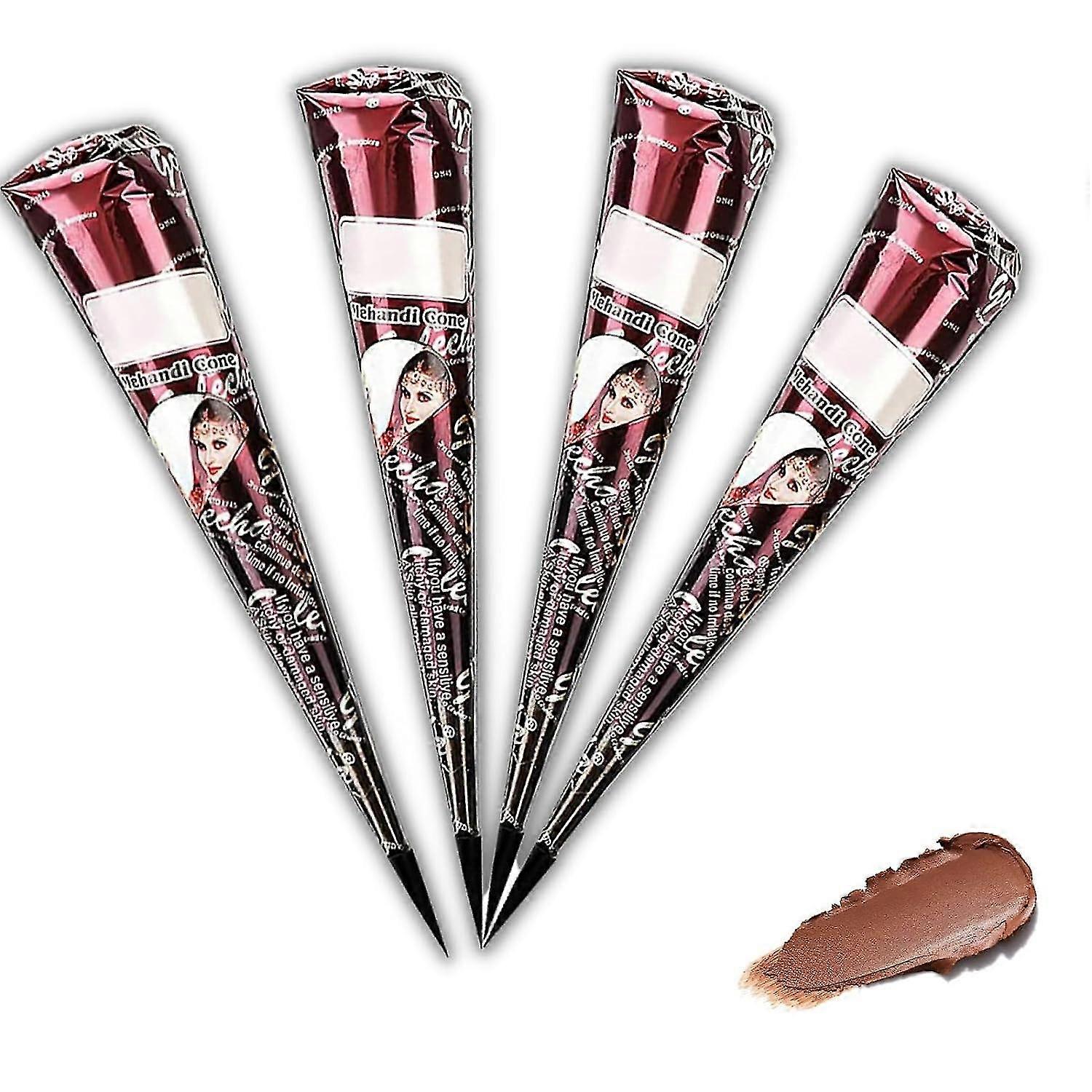 4 عبوات من نمش الحناء البني الطبيعي ، لون وشم الحناء بني ، مخاريط كريم الحناء الطبيعية ، ملصقات الوشم للوشم المؤقت