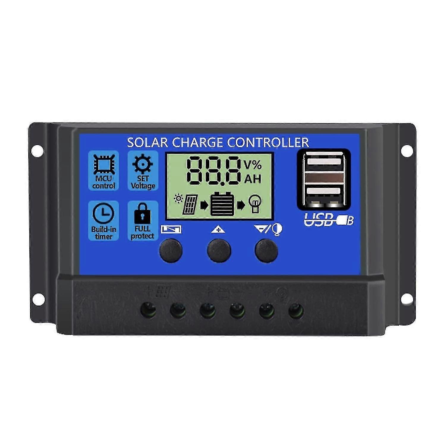 30a Solar Panel Char Regulator With 5v Dual Usb Ports Display, Adjable Parameters Lcd Display And R