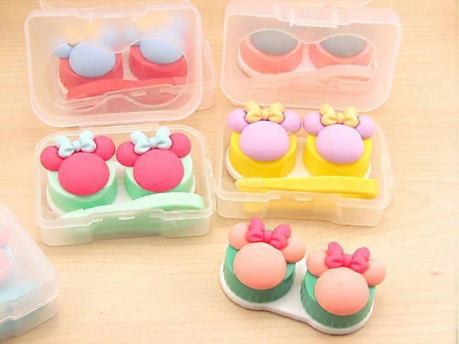 Random Style Cute Contact Lens Case with Container Solution Bottle Tweezers Removal Tool Color Portable Eye Contact Case Travel Kit Holder1 Pack