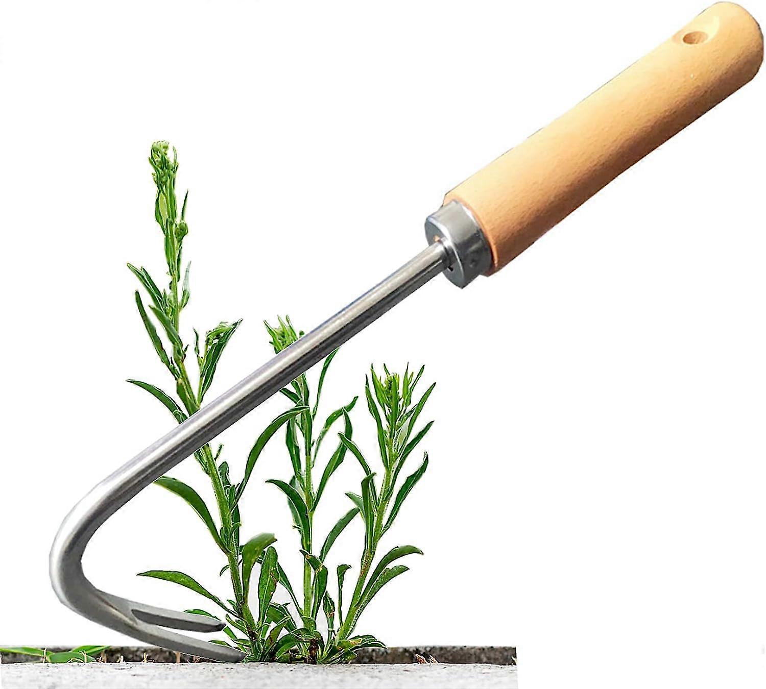 Garden Weeder Manual Stainless Steel Weeder Dig Transplant Weed Weeder with Wooden Handle Weeding Fork
