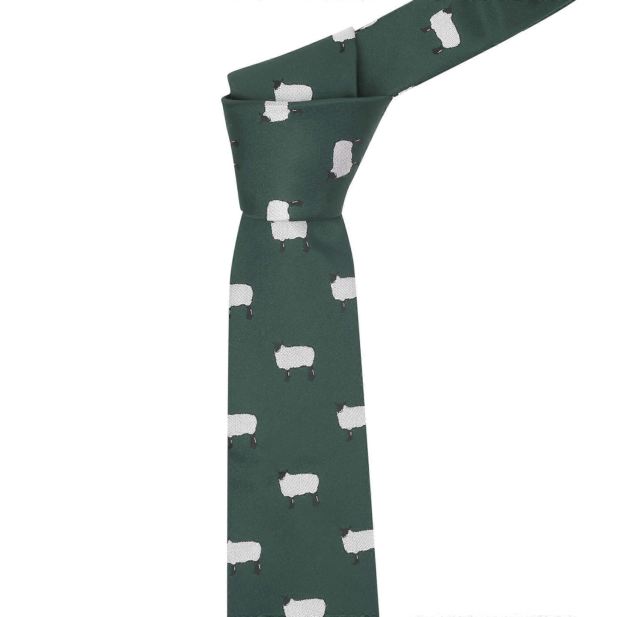 Dark Green Sheep Embroidered Tie