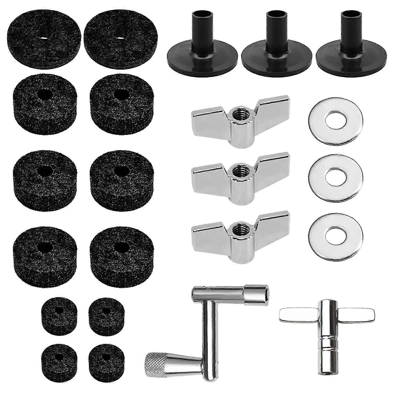 23pcs/set Cymbal Felt Pad Anti-scratch Improve Sound Compact Cymbal Stand Felts Drum Washers Sleeves Set Replacement AccessoriesBlack